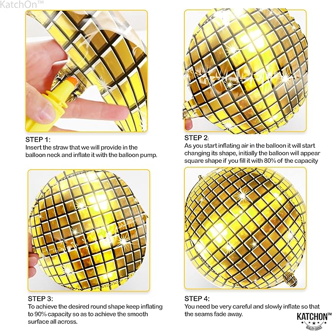 KatchOn, Huge Gold Disco Ball Balloons - 22 Inch Pack of 6 | 4D Disco