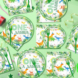 96Pcs One A Saurus Birthday Party Plates and Napkins Dinosaur First