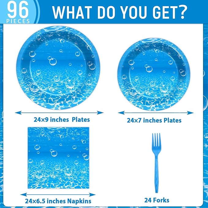 96Pcs Ocean Theme Party Plates and Napkins for Under the Sea Bubbles