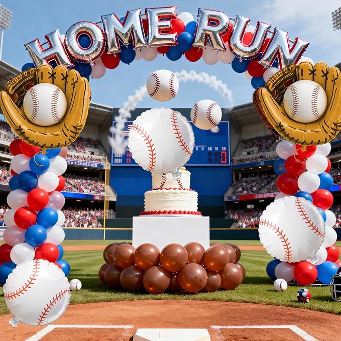 Biapian Baseball Balloons Foil, 18 Inch Round Baseball and Glove