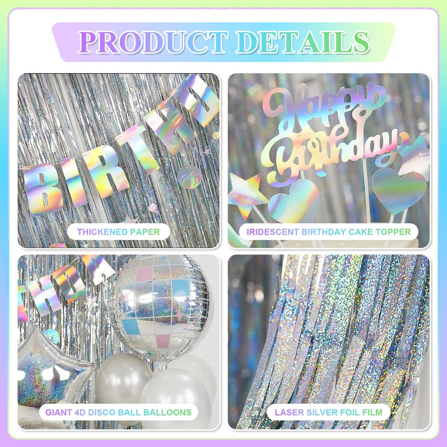 Disco Party Decorations, Iridescent Happy Birthday Star Hanging Banner