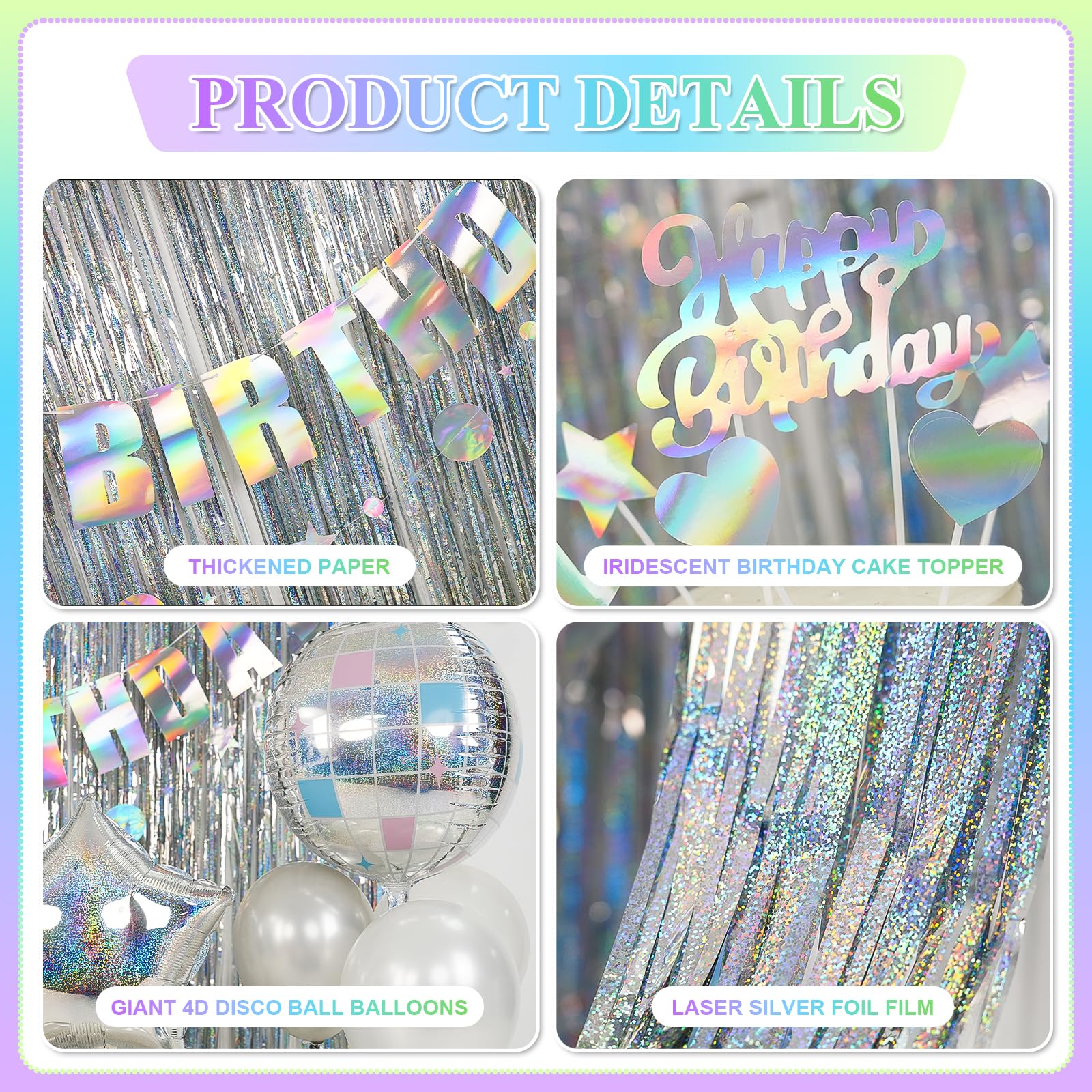 Disco Party Decorations, Iridescent Happy Birthday Star Hanging Banner