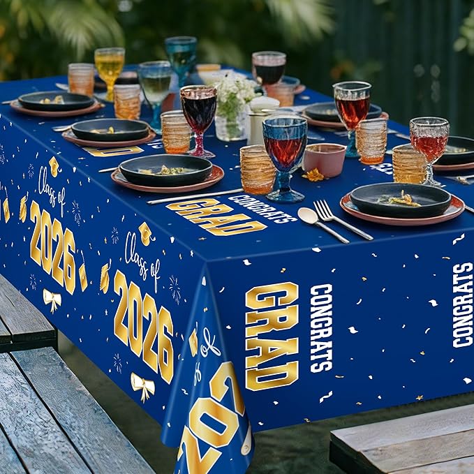 QZYL 4 Pack Graduation Decorations 2026, 54" x 108" Blue and Gold