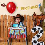 Cartoon Toy Highchair Banner for 2nd Birthday Party Decorations Two