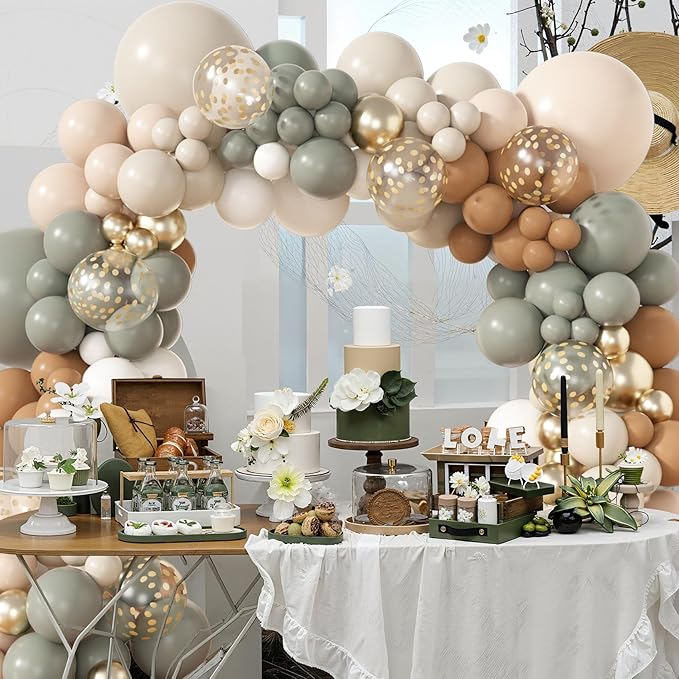 Amandir 173Pcs Dusty Green Nude Balloon Arch Garland Kit, Blush Cream