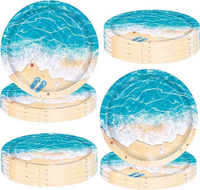 Ocean Waves Plates Summer Beach Birthday Supplies 48 Piece Pool