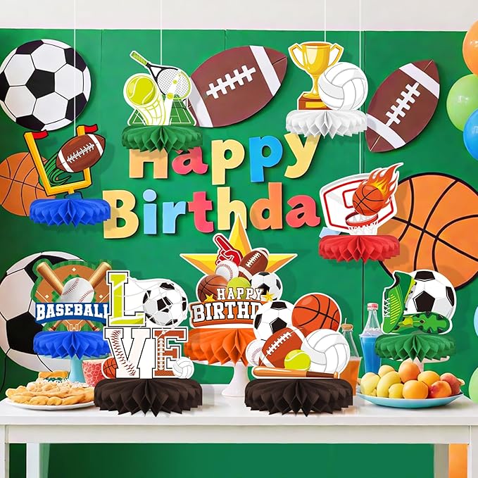 Sports Themed Party Decorations Kit Honeycomb Centerpiece for Sports