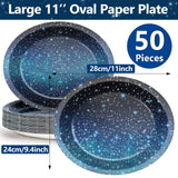 50 PCS Space Galaxy Oval Paper Plates Large 11” Disposable