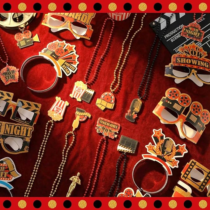 36 Pcs Movie Night Party Decorations 12 Beaded Necklaces 12 Paper