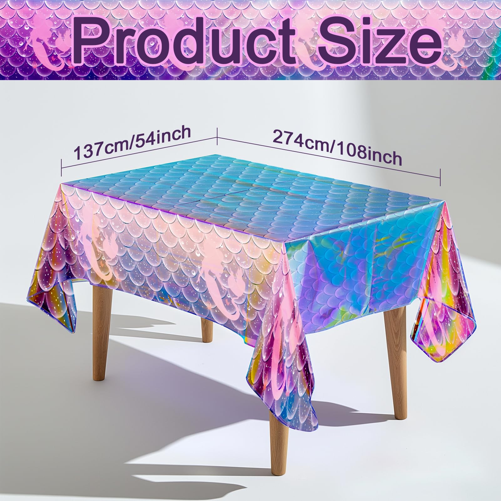 iCrius Mermaid Tablecloth, 6pcs - Disposable Iridescent Tablecloth -