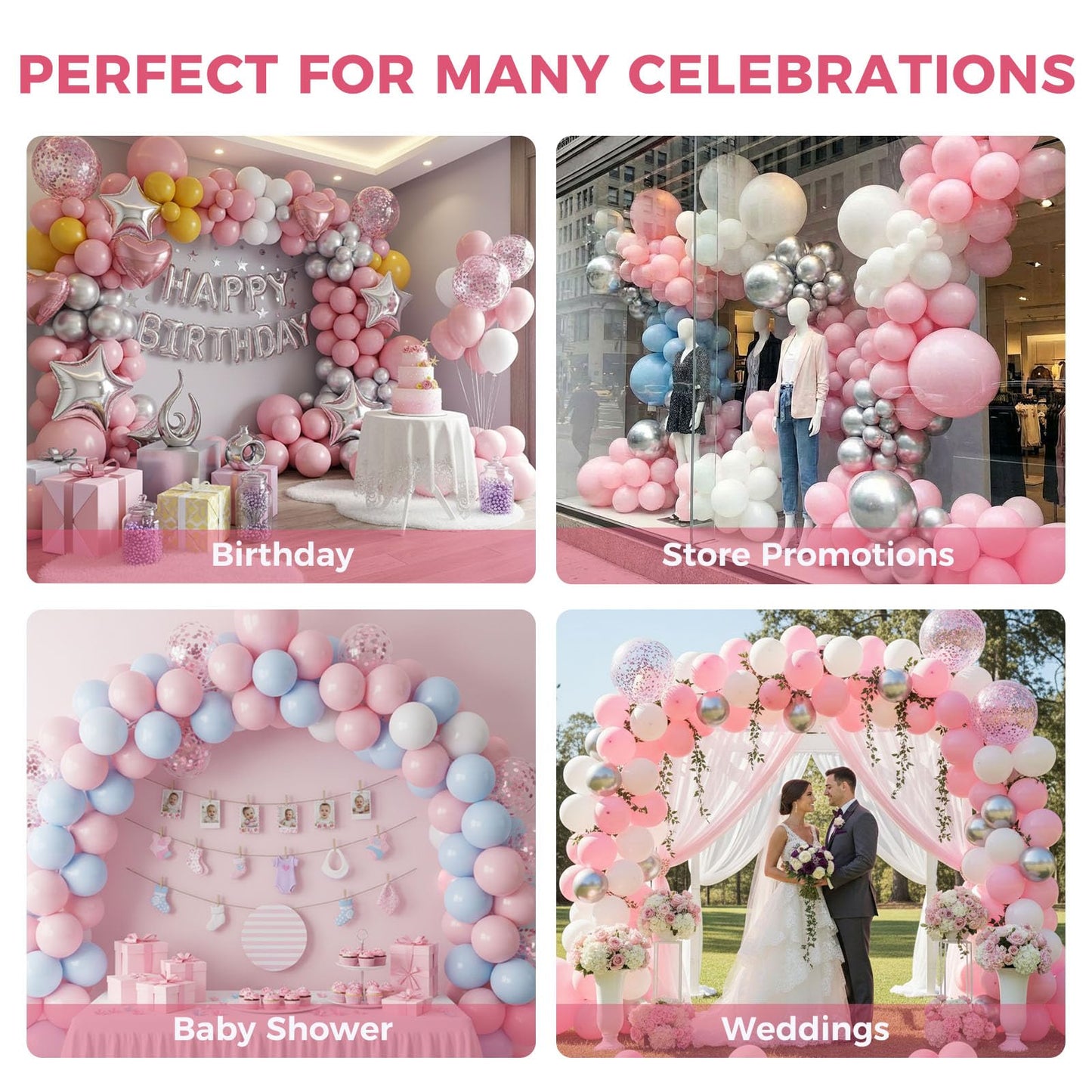 LovesTown 150 PCS Pink Balloons Different Size of 18 12 10 5 Inch