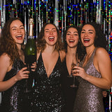 4 Packs Black Foil Fringe Curtain, Glitter Metallic Tinsel Backdrop