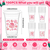 Geyoga 100 Pcs Western Cowgirl Plastic Cups 16 oz Pink Cowgirl