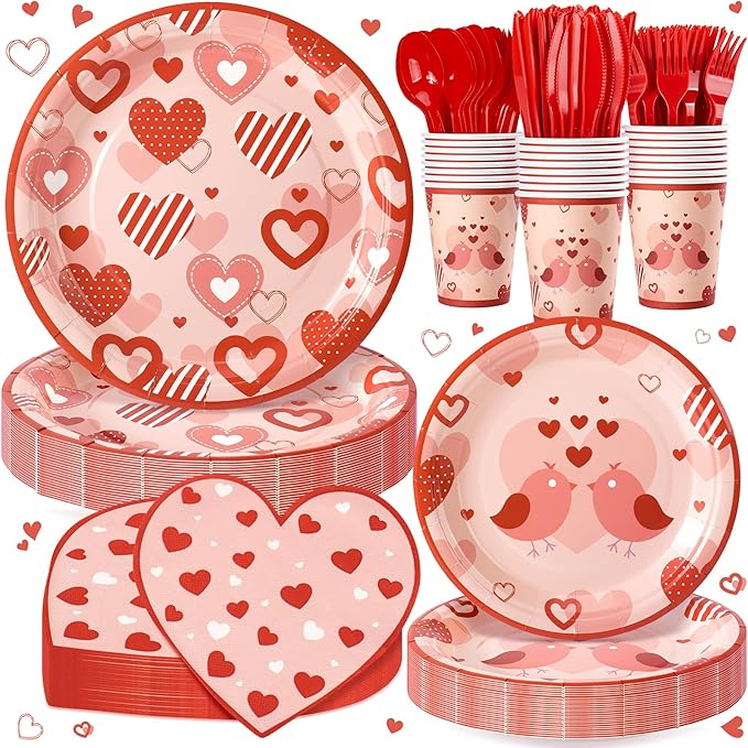 168PCS Red Love Heart Party Supplies for Valentines Galentines