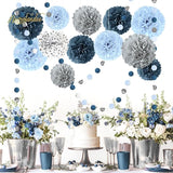 Dusty Blue Wedding Decorations 15 PCS Tissue Pom Poms Paper Garland