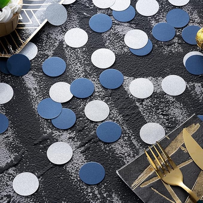 Silver and Blue Confetti Table Decoration for Birthday Graduation