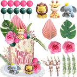 22pcs Safari Jungle Animal Cake Toppers Flower Balls Cake Decoration