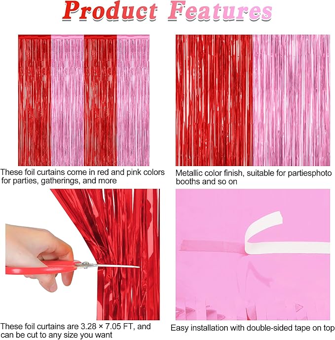 2 Pack Backdrop Curtains, 3.28 Feet x 7.05 Feet Red Pink Backdrop,