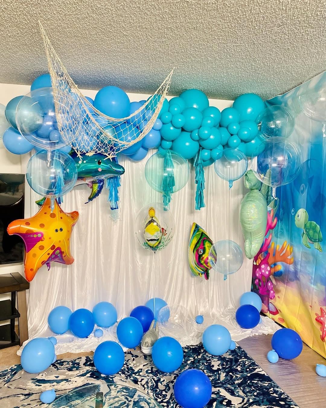 Teal Blue Clear Balloon, 60 Pcs 12 Inches Metallic Blue Cartoon Theme