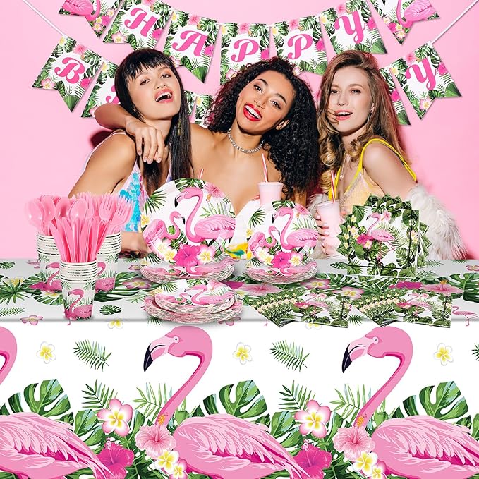 171 Pcs Flamingo Birthday Party Supplies Tropical Luau Hawaiian