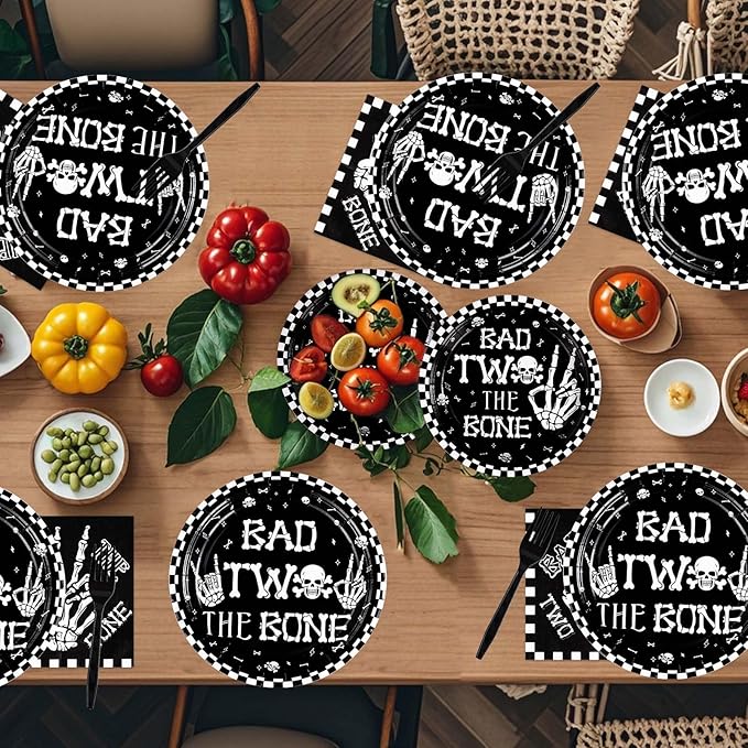 96Pcs Bad Two The Bone Party Supplies Black White Rock 2nd Birthday