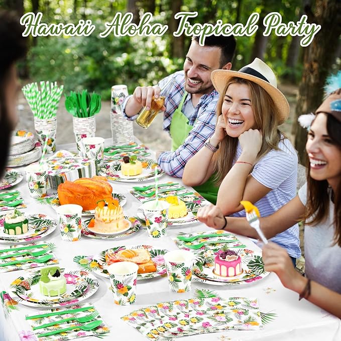 452 Pcs Hawaiian Party Decorations Tropical Luau Paper Plates