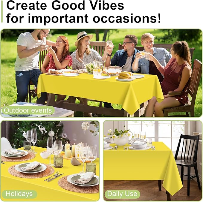 QIKSION Yellow Plastic Table Cloth Disposable 6 Pack, 54 x 108 Inch