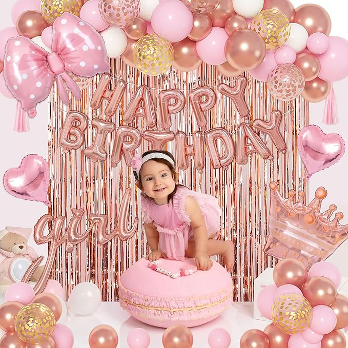 Ouddy Life Rose Gold Birthday Decorations for Women Girls Happy