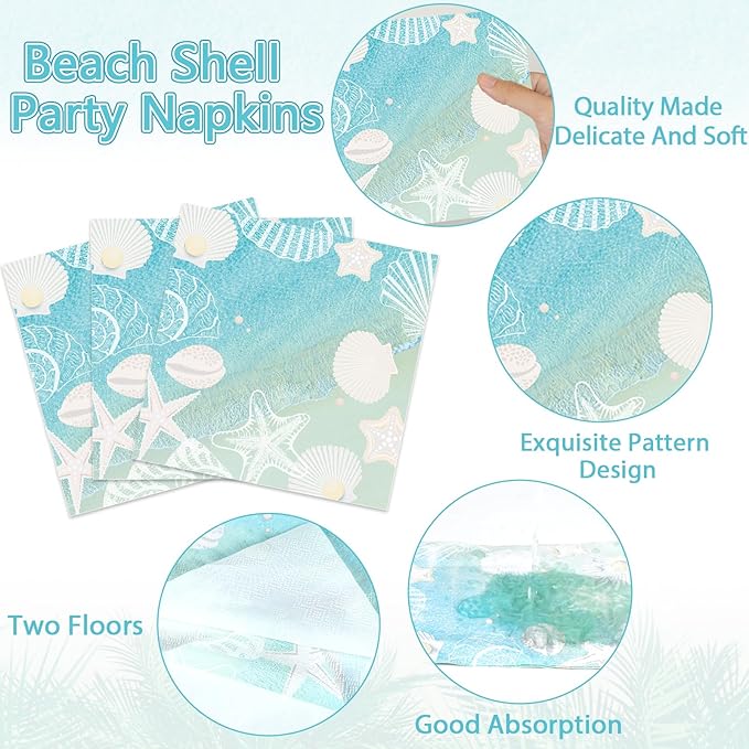 Seashell Beach Party Plates Napkin Fork Nautical Coastal Birthday