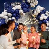 Navy Blue and Silver Balloon Garland Arch Kit, Royal Blue Metallic