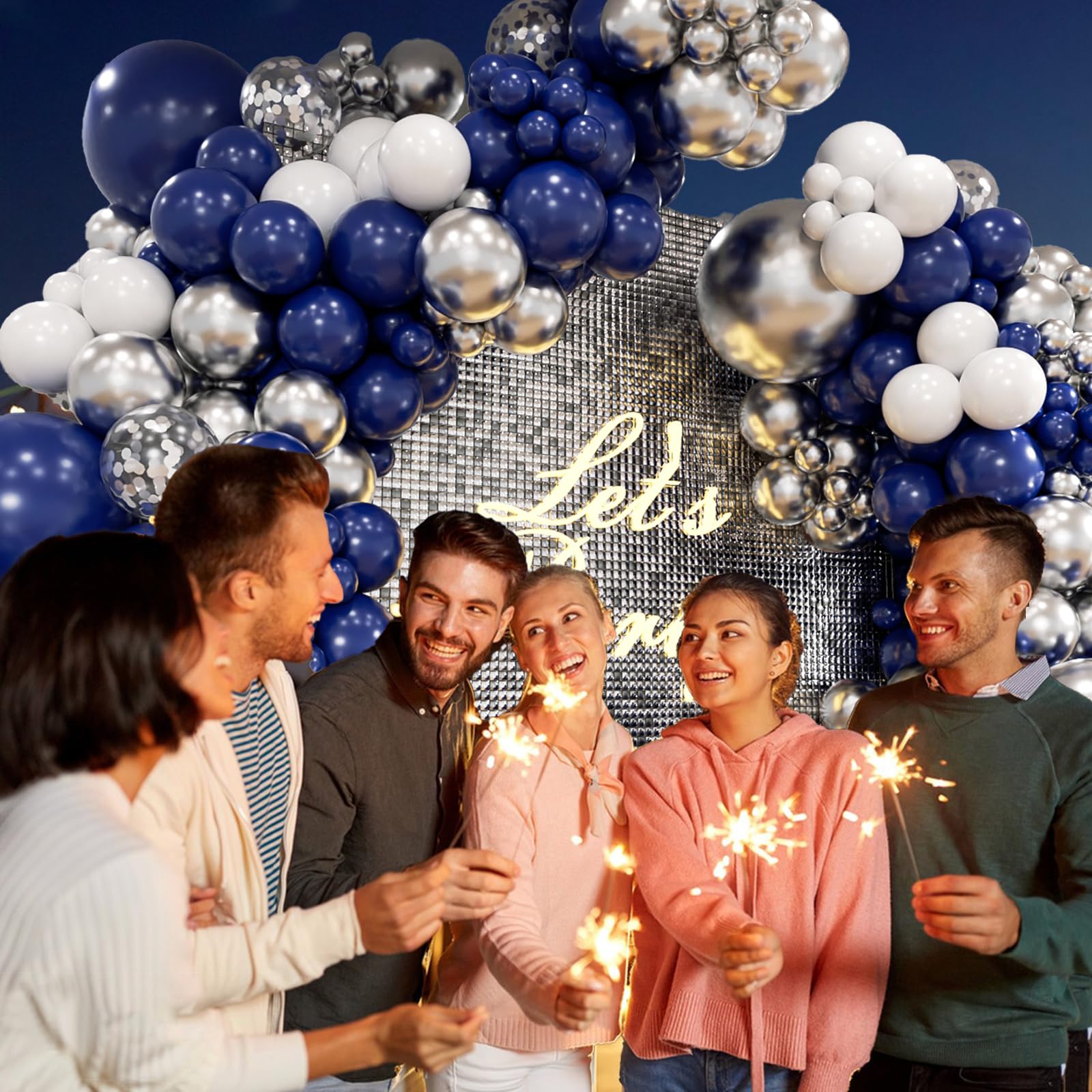 Navy Blue and Silver Balloon Garland Arch Kit, Royal Blue Metallic