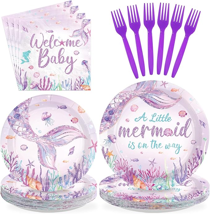 96 Pcs Mermaid Baby Shower Decorations for Girls A Little Mermaid Is