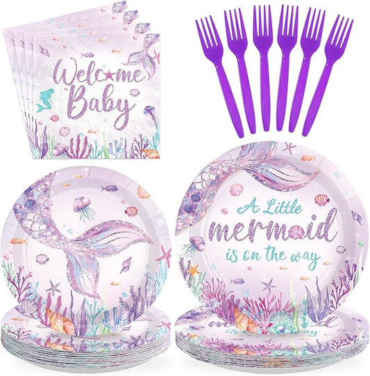 96 Pcs Mermaid Baby Shower Decorations for Girls A Little Mermaid Is