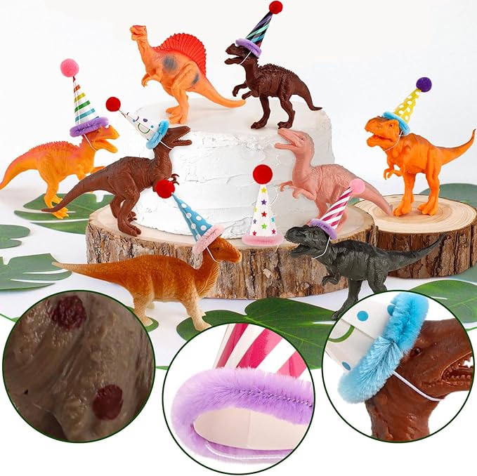 20Pcs Dinosaur Cake Decorations with Mini Birthday Party Hats