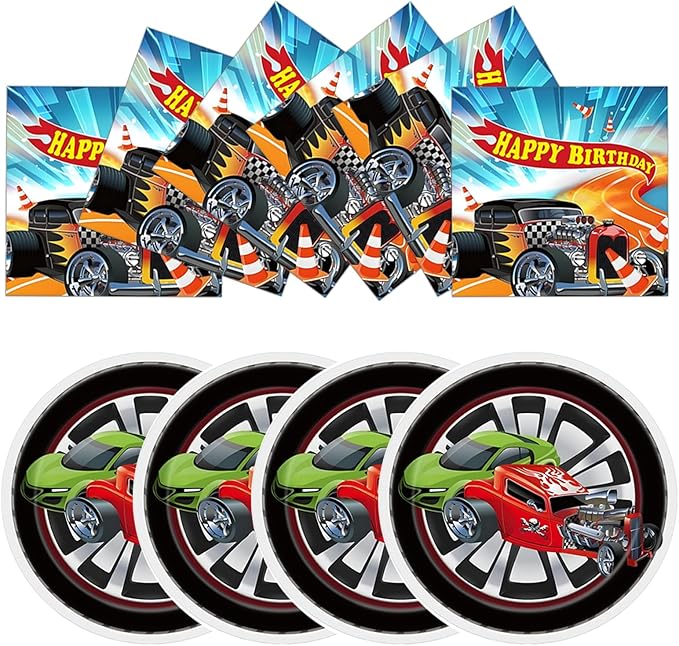 50Pcs Race Car Tableware Dinnerware Set Disposable Hot Car Wheels