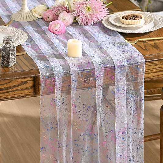Artoid Mode 3PCS Colorful Gold Gauze Table Runner 120 Inch 10FT,