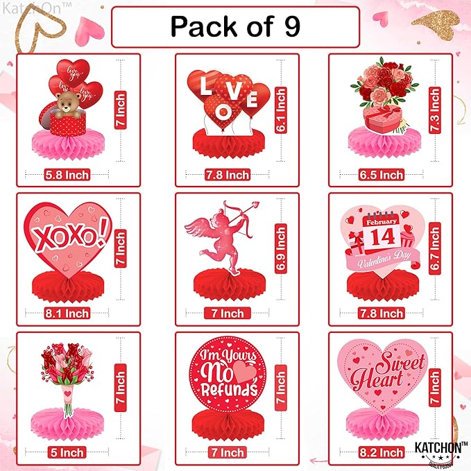 Valentines Day Centerpiece for Table Pack of 9 Pink Valentines Day