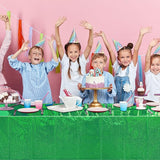 6 Pack Iridescent Green Plastic Tablecloths, Shiny Disposable Laser