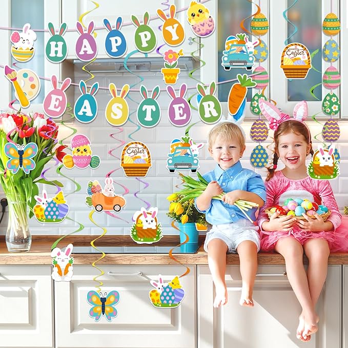 53pcs Easter Decorations for Home Easter Garland Happy Easter Banner