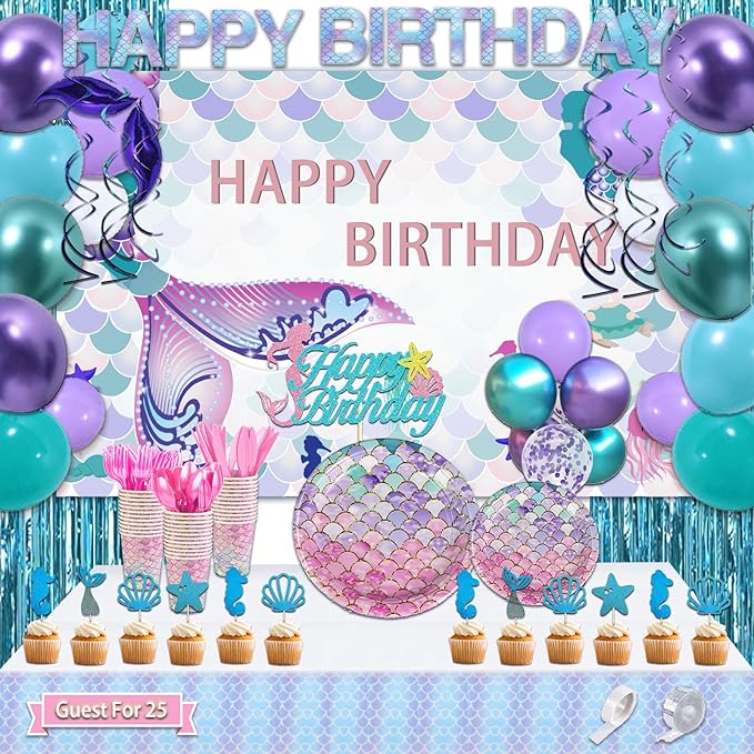 299 Pcs Mermaid Birthday Decorations Mermaid Party Decorations Kit
