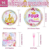 96 Pcs Princess Birthday Party Supplies 350 GSM Four Ever a Princess