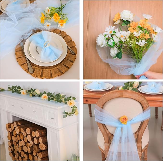 Snowkingdom Light Blue Table Runner 10FT, Baby Blue Sheer Cheesecloth