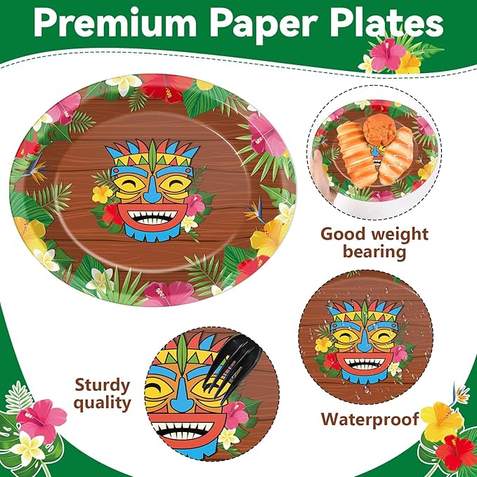 50Pcs Hawaiian Luau Party Oval Paper Plates 11 Inch Luau Summer