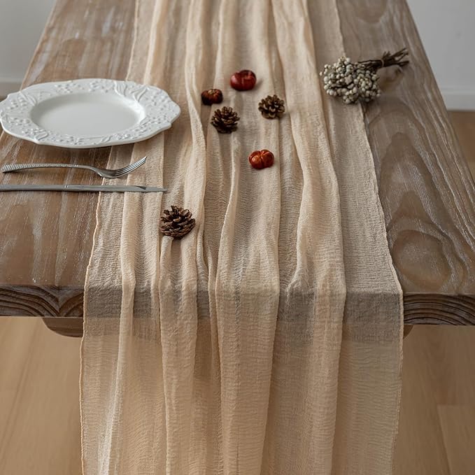 Keketoarrange 6pcs Deep Beige Cheesecloth Table Runner Rustic Boho