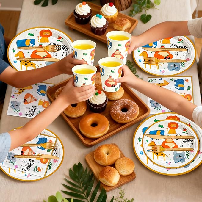 144Pcs Jungle Animals Birthday Party Supplies Decorations Animal