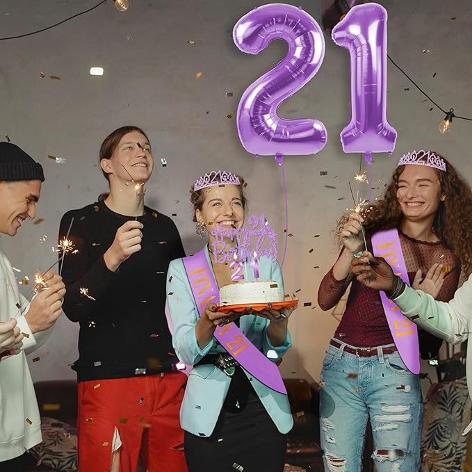 21st Birthday Decorations for Her Purple with 21st Birthday Sash and