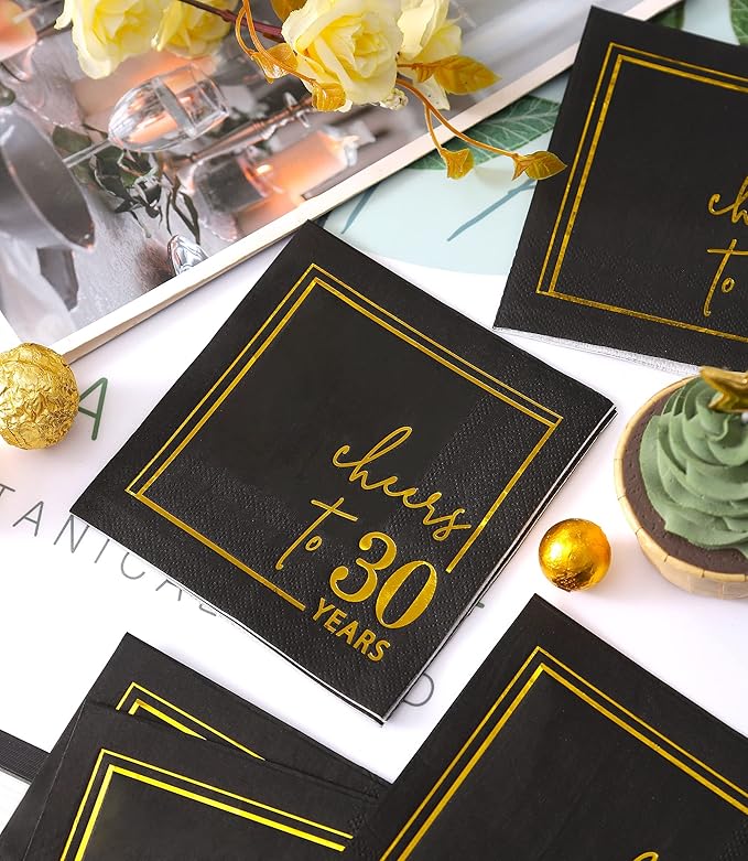 Cheers to Years Cocktail Napkins - 50 PK - 3-Ply Birthday Napkins 5x5