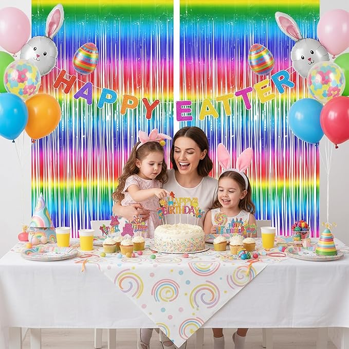BRAVESHINE Tinsel Foil Curtains - 2 Pack Colorful Party Streamers