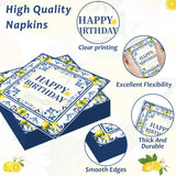 96PCS Lemon Party Paper Plates and Napkins Blue Tiles Yellow Lemon