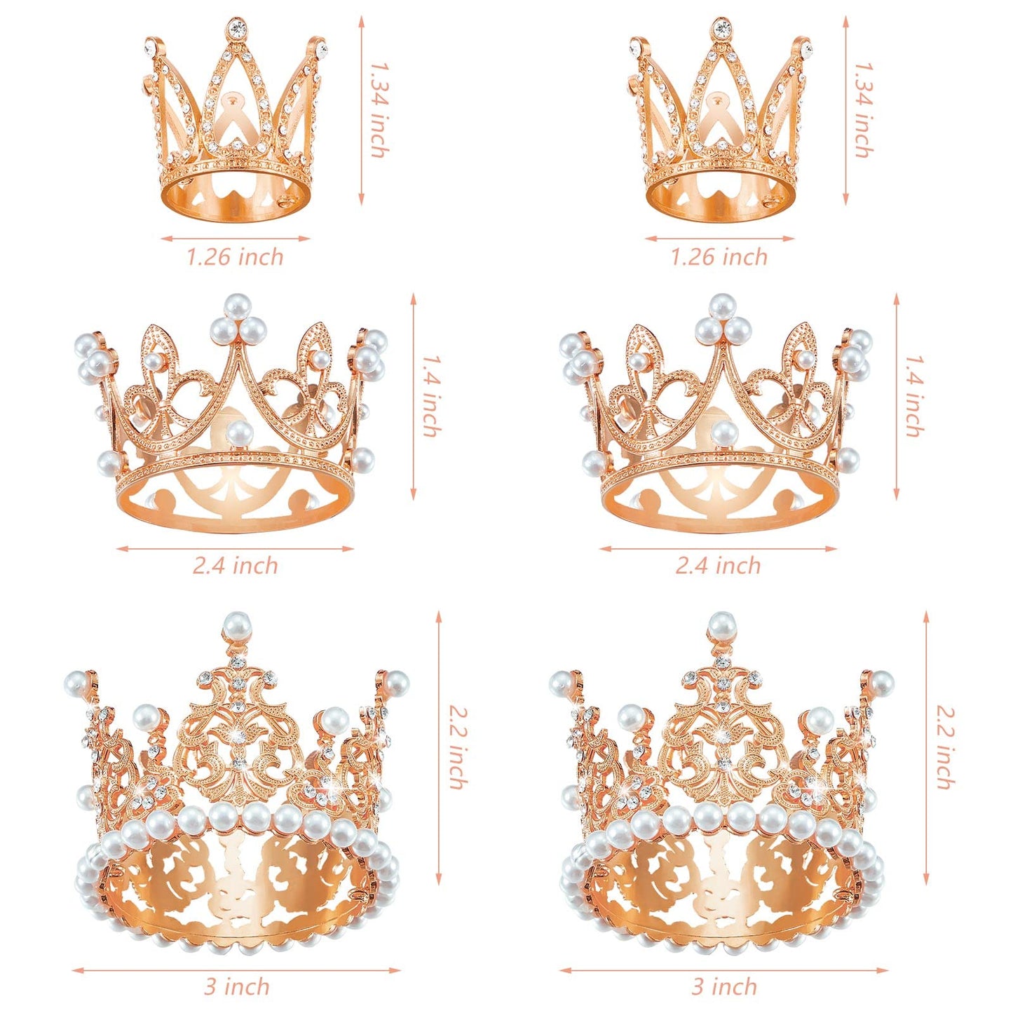 6 Pcs Crown Cake Topper Artificial Pearl Rhinestone Small Tiara Cake
